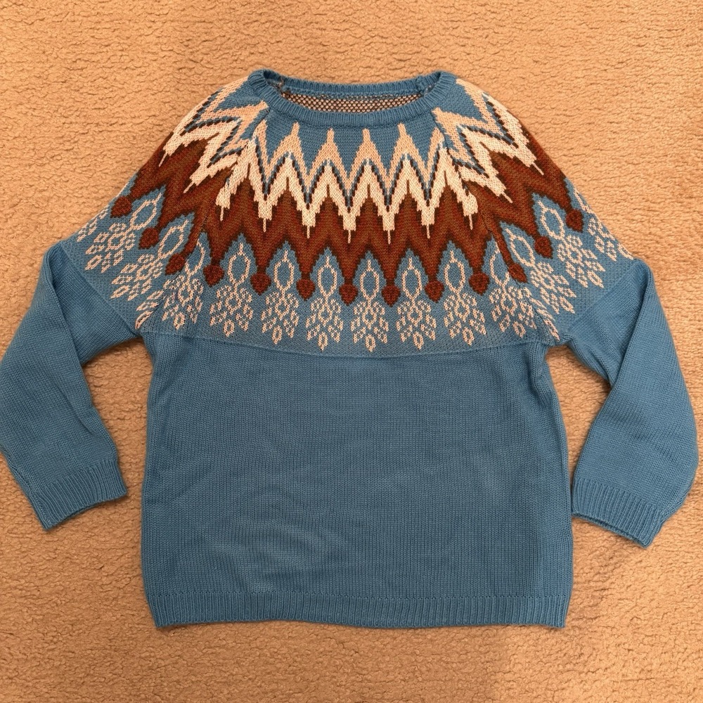 Vintage Women's Blue Brown Cream Ski Sweater Size S Long Sleeve